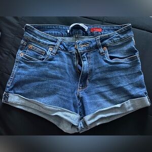 Denim medium wash high waisted mini shorts